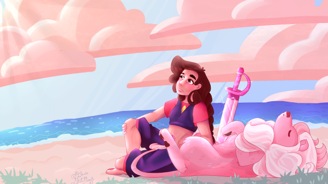Girl beach flamingo umbrella cartoon free wallpaper - medium preview image