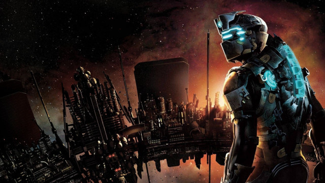 Futuristic man suit city skyline free wallpaper - medium preview image