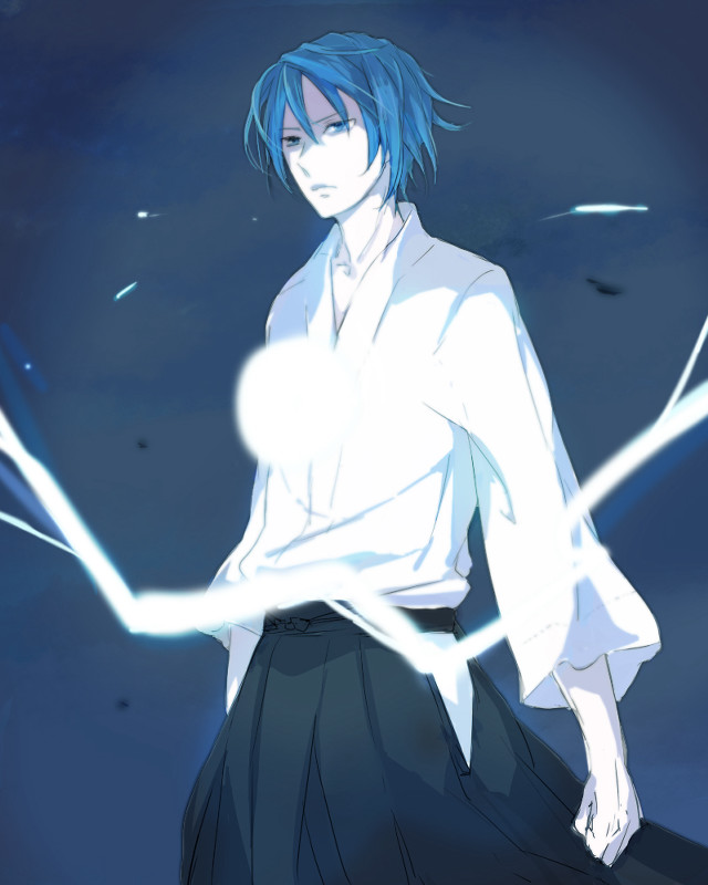 Blue hair manga man dark free wallpaper - medium preview image