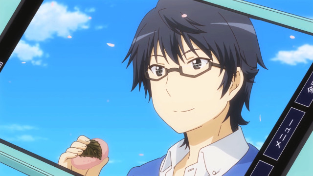 Man glasses holding food smiling free wallpaper - medium preview image