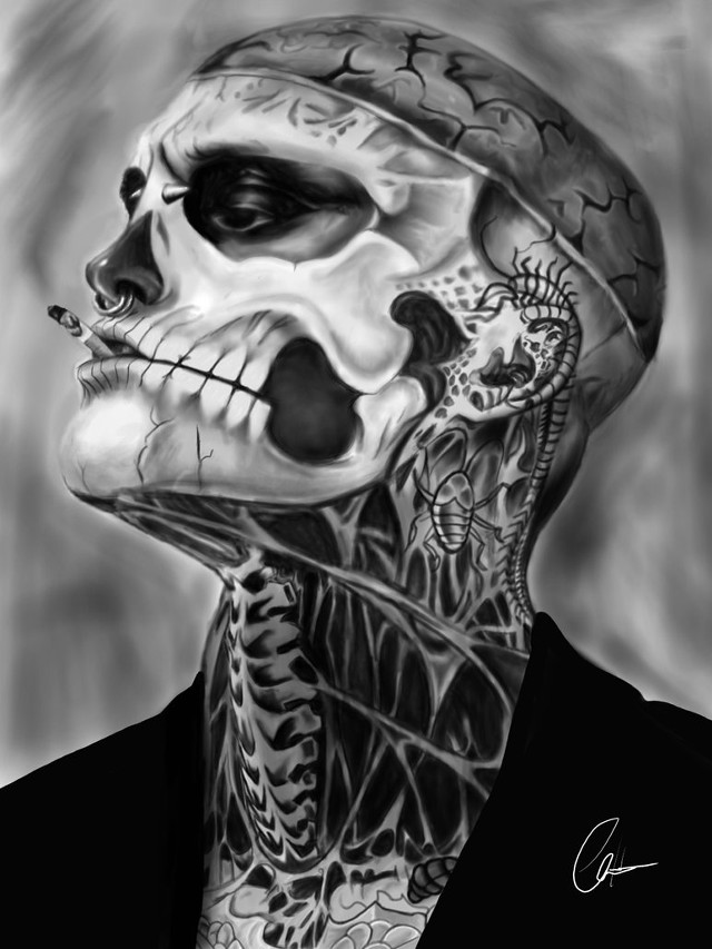Skeleton suit tie cigarette drawing free wallpaper - medium preview image