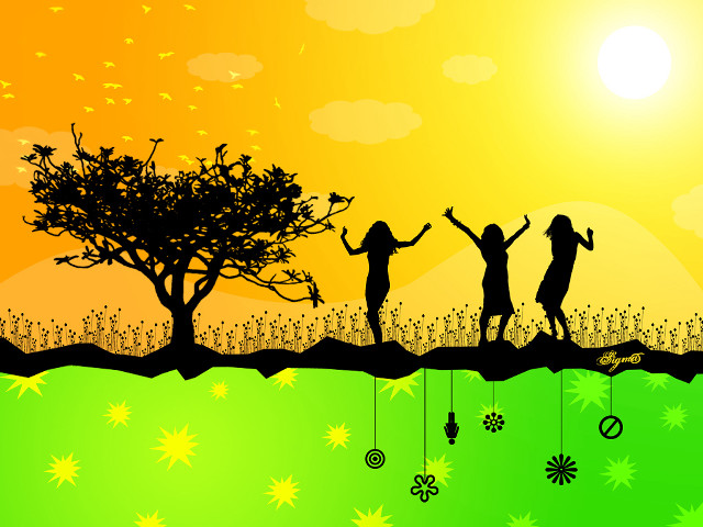 Group walking field tree sunset free wallpaper - medium preview image
