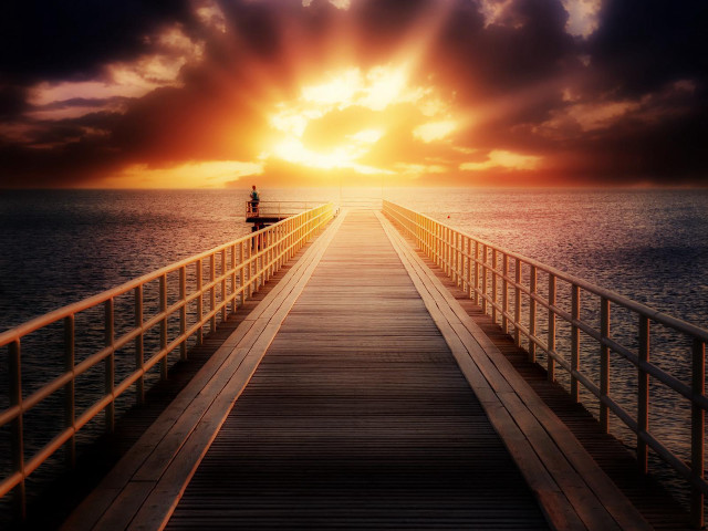 Pier lighthouse sunset boat dock free wallpaper - medium preview image