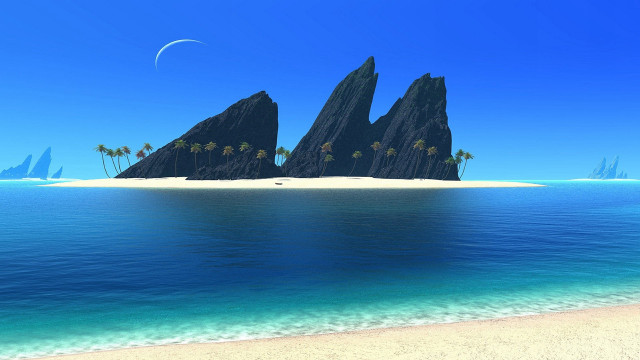 Beach rock formation ocean palm free wallpaper - medium preview image