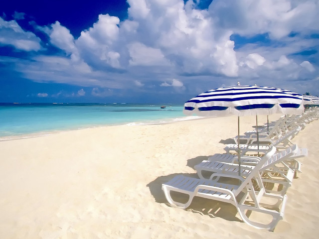 Beach white chairs umbrella blue #2 free wallpaper - medium preview image