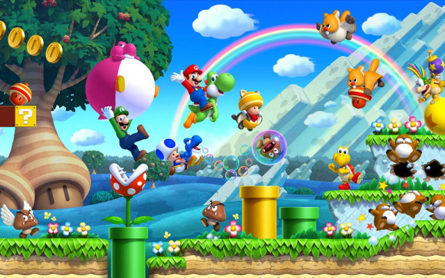 Mario characters rainbow background video free wallpaper - medium preview image