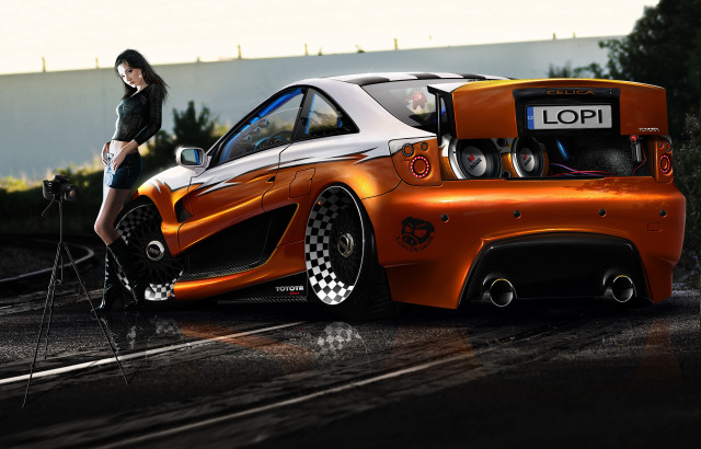 Woman car checkered hood up free wallpaper - medium preview image
