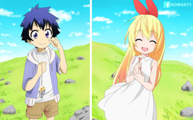 Anime characters field rocks grass free wallpaper - medium preview image
