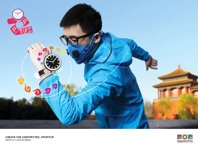 Man blue jacket mask clock free wallpaper - medium preview image