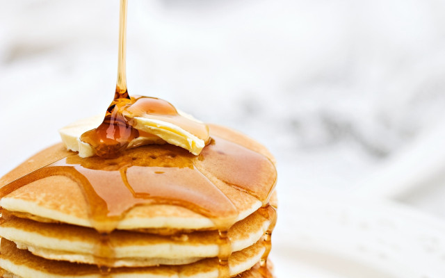 Pancakes syrup banana plate fork free wallpaper - medium preview image