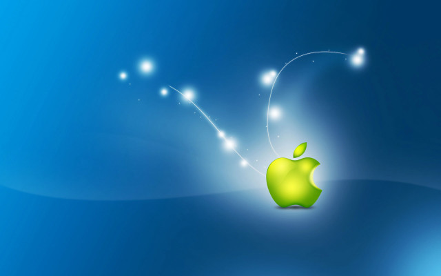 Green apple flying blue background free wallpaper - medium preview image