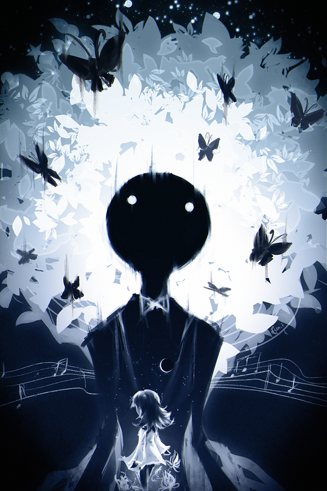 Strange head butterflies music notes free wallpaper - medium preview image