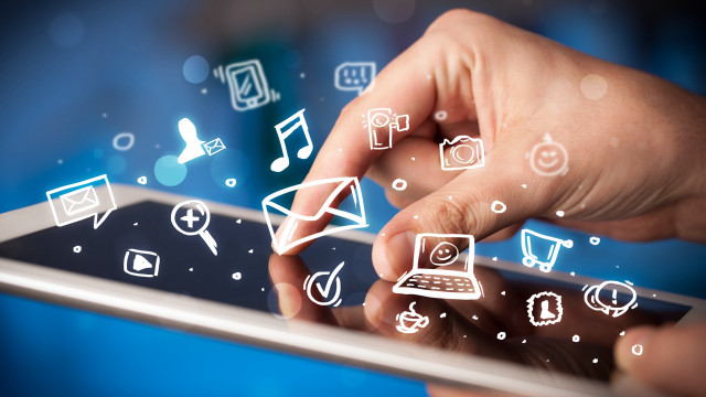 Person tablet icons touching screen free wallpaper - medium preview image