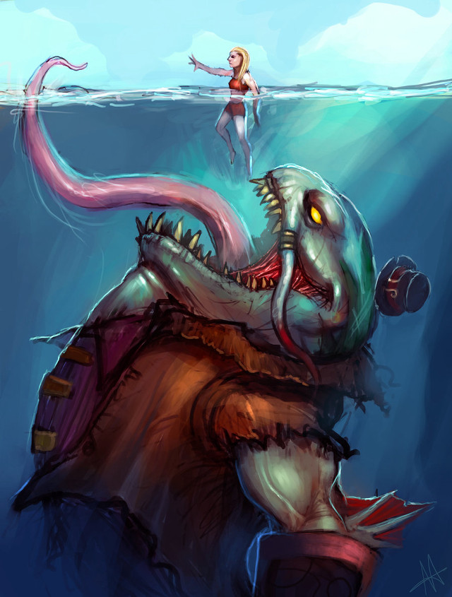 Woman ocean giant creature fantasy free wallpaper - medium preview image