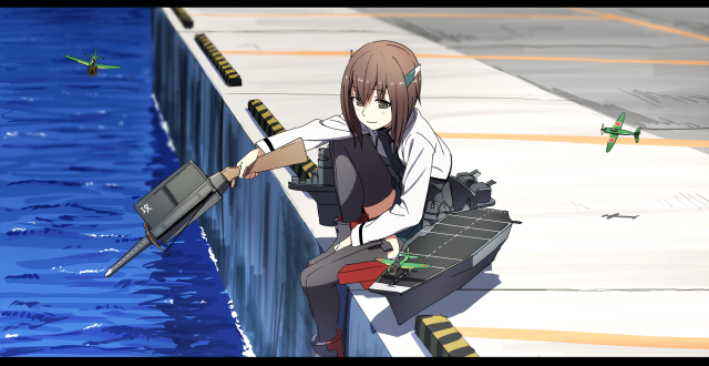 Girl sitting ledged suitcase gun free wallpaper - medium preview image