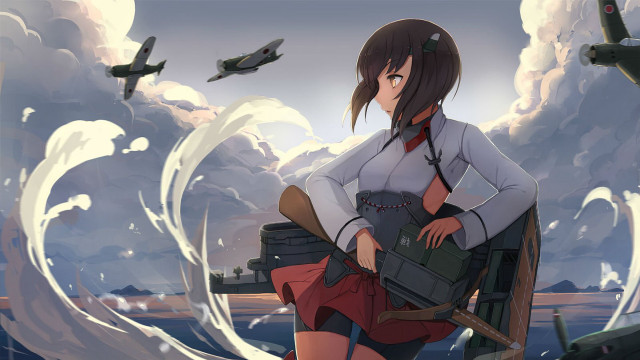 Woman chair sky planes flying free wallpaper - medium preview image