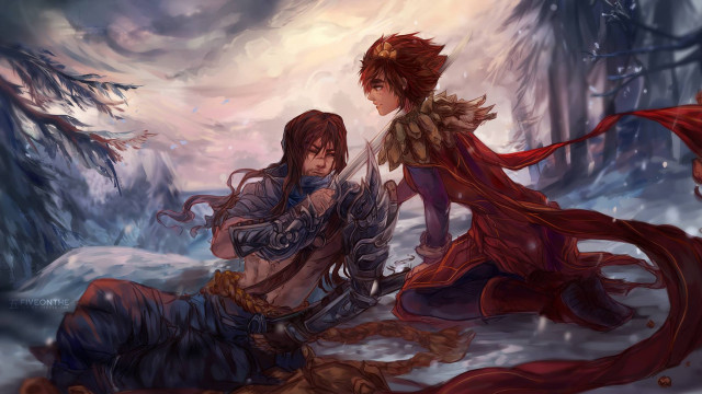 Snowy forest red cloak two free wallpaper - medium preview image