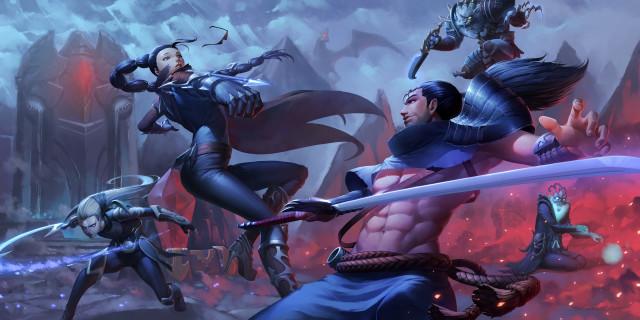 Fantasy group people swords armor free wallpaper - medium preview image
