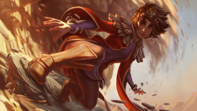 Woman red coat climbing rock free wallpaper - medium preview image