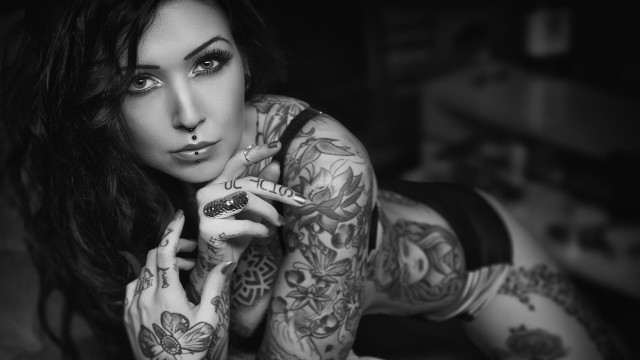 Woman tattoos posing hands hips free wallpaper - medium preview image