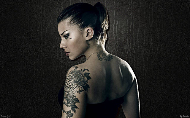 Woman tattoo looking down distance free wallpaper - medium preview image