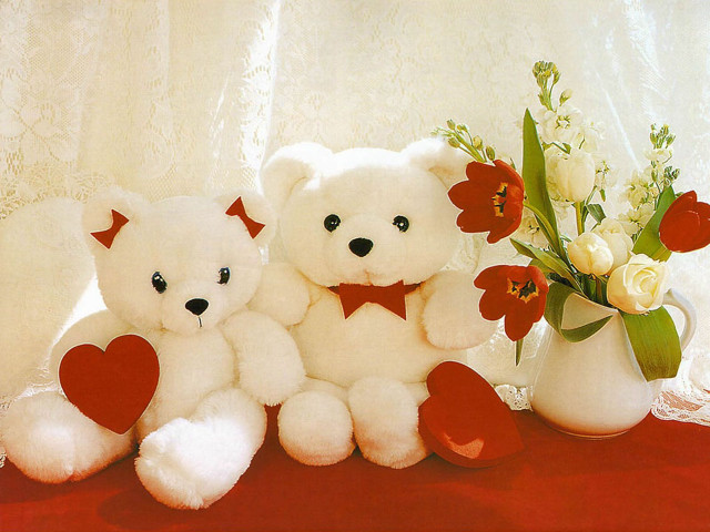 Teddy bears vase flowers red #3 free wallpaper - medium preview image