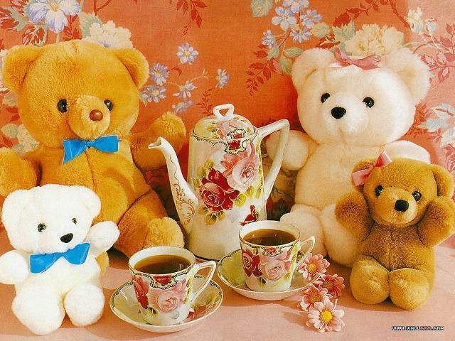 Teddy bears coffee tea group free wallpaper - medium preview image