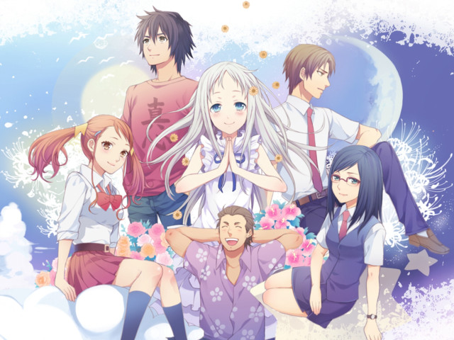 Anime characters full moon flowers free wallpaper - medium preview image