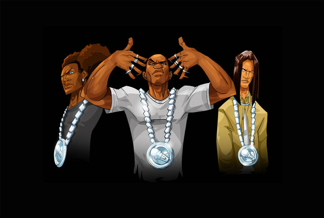 Three people necklaces cellphones holding free wallpaper - medium preview image