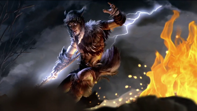 Man sword fire sky lightning free wallpaper - medium preview image