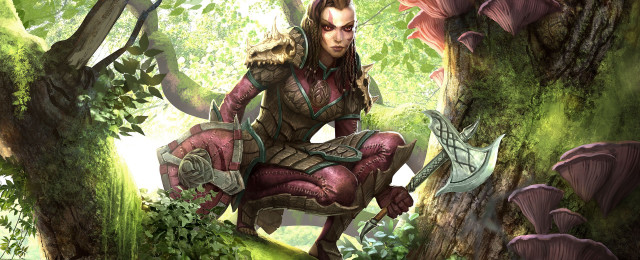Woman red dress tree stump free wallpaper - medium preview image
