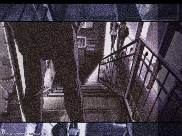 Man walking stairs woman cell free wallpaper - medium preview image