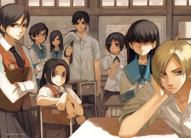 Classroom group boy woman standing free wallpaper - medium preview image