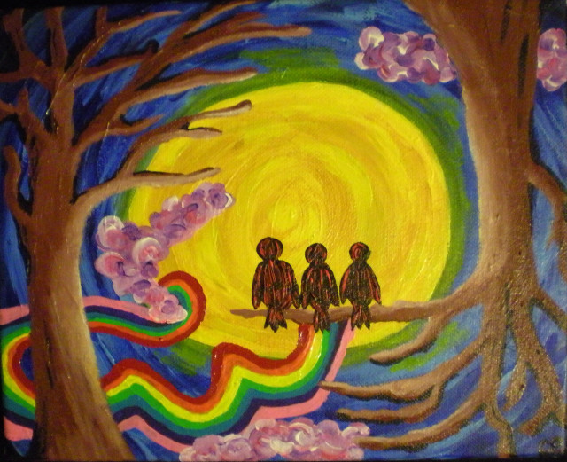 Three birds rainbow sky moon free wallpaper - medium preview image