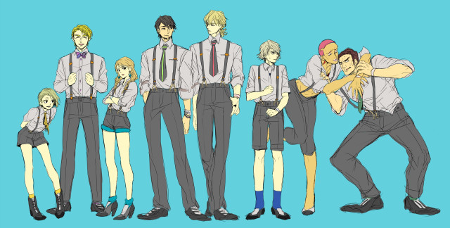 Anime characters group blue background #8 free wallpaper - medium preview image