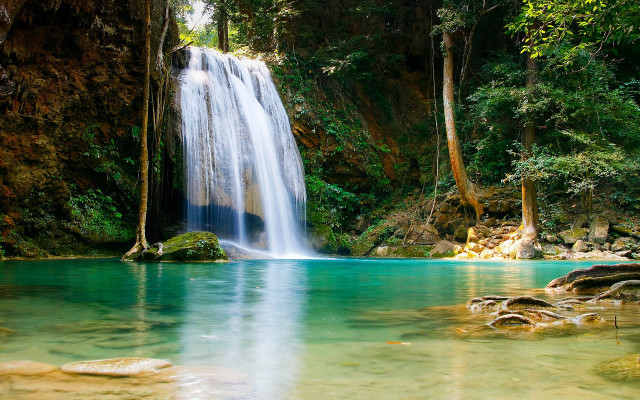 Waterfall bridge forest lake sky #2 free wallpaper - medium preview image