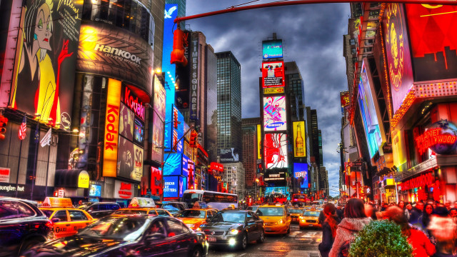 City traffic tall buildings neon free wallpaper - medium preview image