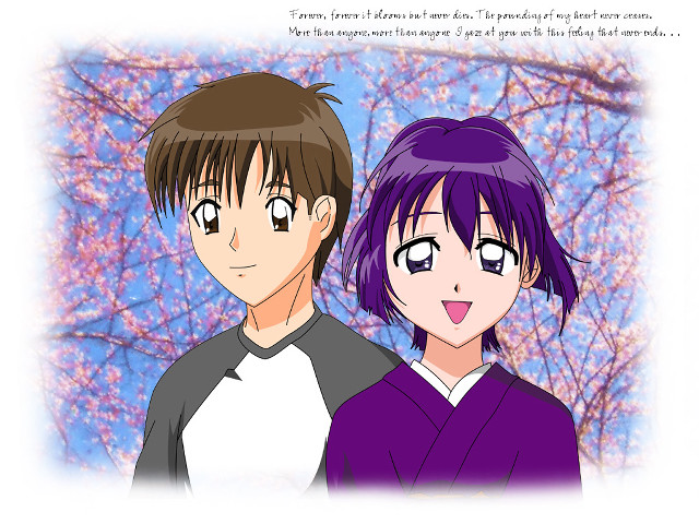 Anime couple tree pink flowers free wallpaper - medium preview image