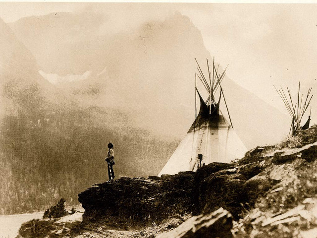 Teepee mountain forest trees background free wallpaper - medium preview image