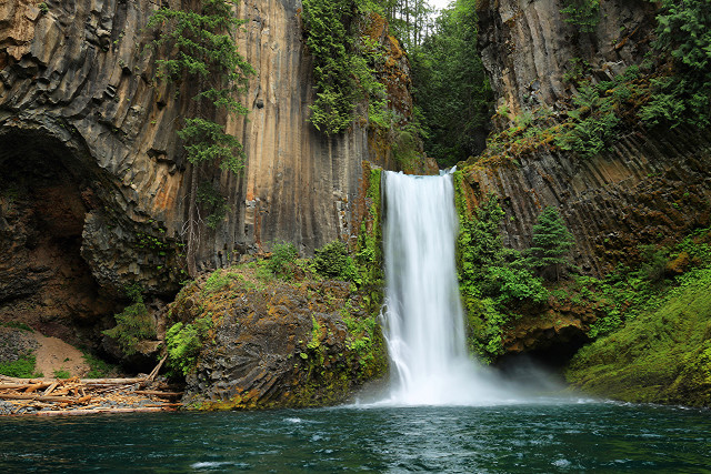Waterfall rocky cliff forest river free wallpaper - medium preview image