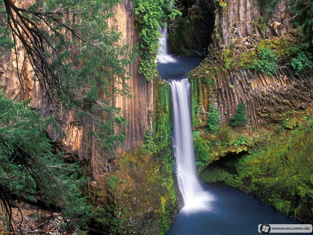 Waterfall canyon trees rocks blue free wallpaper - medium preview image