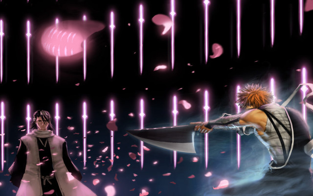 Anime characters pink lights rain free wallpaper - medium preview image