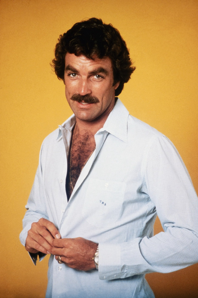 Man mustache shirt posing hands free wallpaper - medium preview image