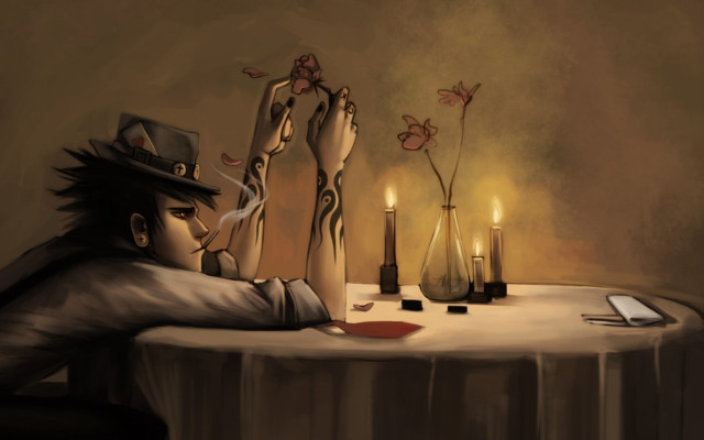 Man sitting table hat cigarette free wallpaper - medium preview image