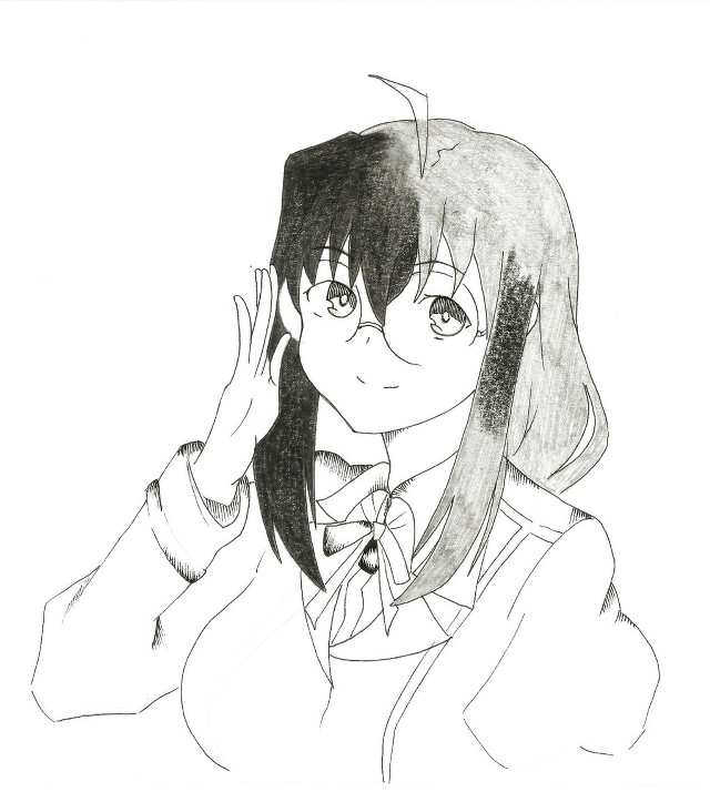 Girl long hair glasses drawing free wallpaper - medium preview image