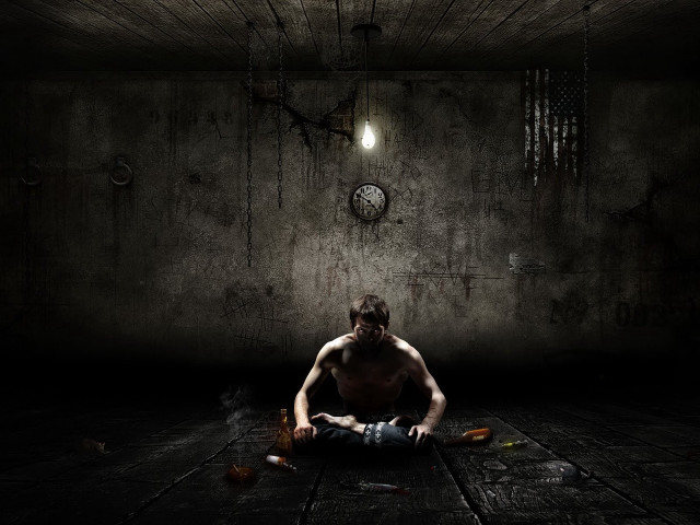 Man sitting dark room clock #2 free wallpaper - medium preview image
