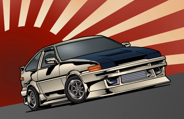 Car red white sunburst background free wallpaper - medium preview image