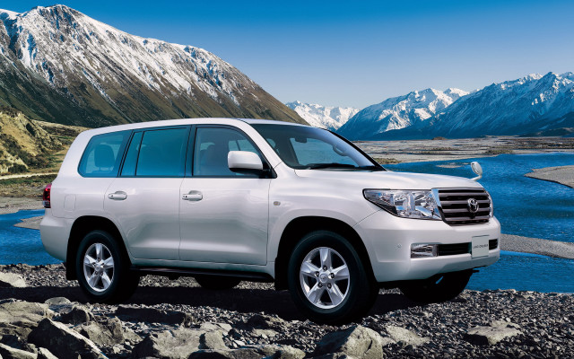 White suv mountain lake snowy free wallpaper - medium preview image