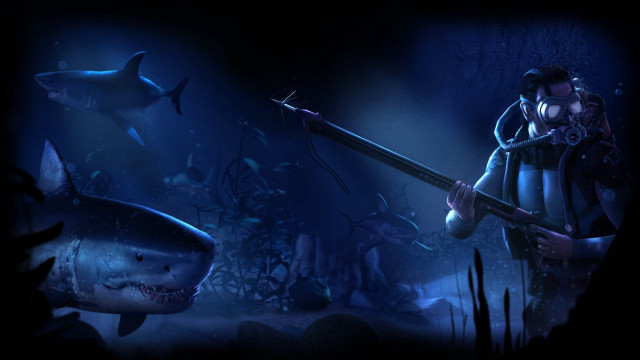 Man guitar dark cave shark free wallpaper - medium preview image