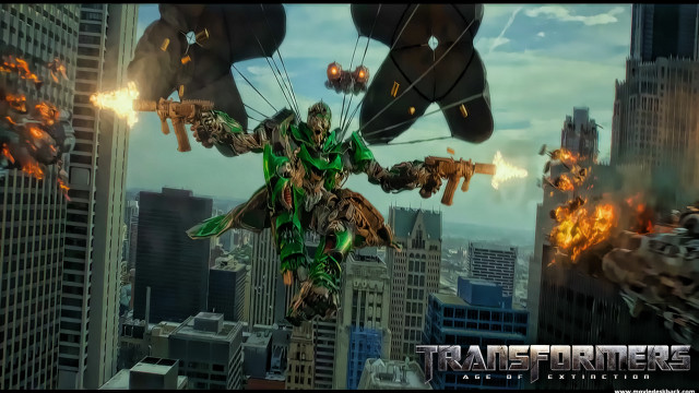 Man flying giant robot city free wallpaper - medium preview image